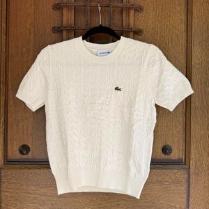 Lacoste Women’s White  Cable Knit Crewneck Sweater Size S